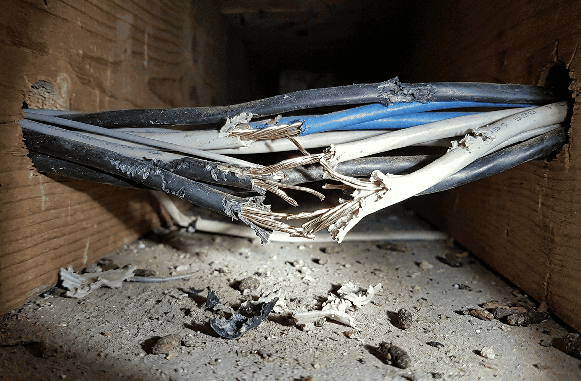 Câbles électriques rongés par des rats — risque d'incendie